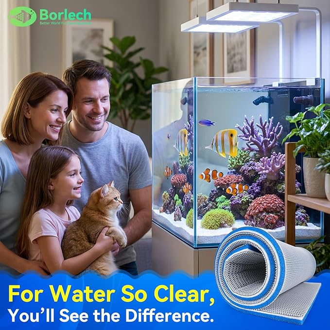 Borlech 8-Layer Fast-Acting Aquarium Filter Pad - Cut-to-Size Aquarium Floss Media for Fish Tank, Pond, Sump - Fast Water Polishing in Hours (47.24"x15.75"x0.6")