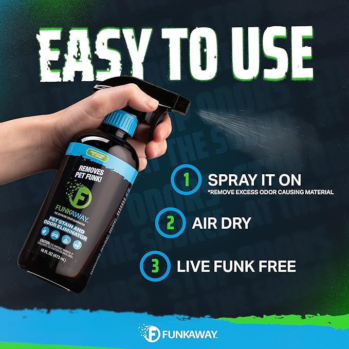 FunkAway Pet Stain & Odor Eliminator Spray, 16 oz., Fresh & Neutral Scent, The Extreme Pet Stain & Odor Eliminator for Houses, Cars, SUVs, RVs and Boats, Alcohol-Free Formula