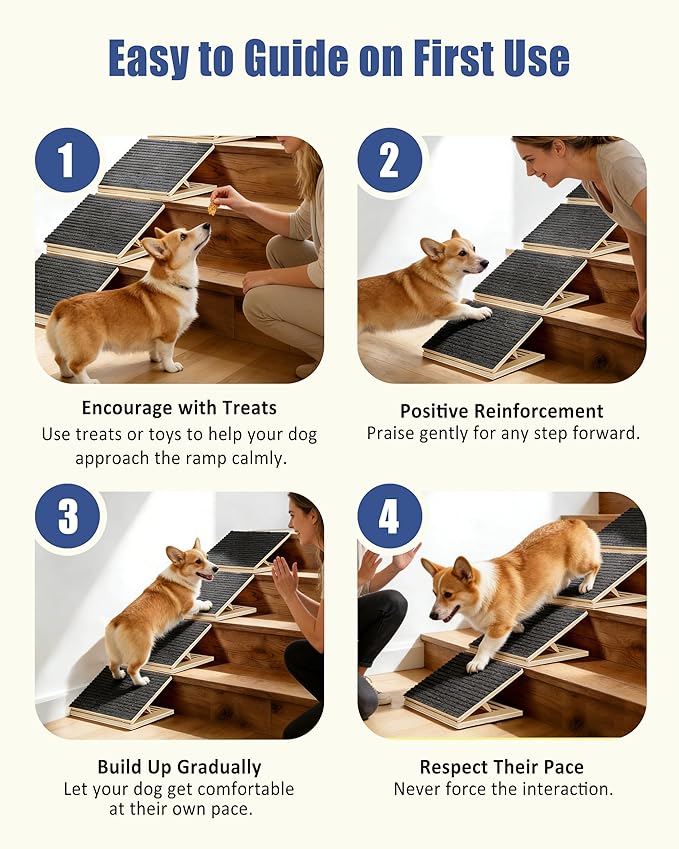 Pet Stair Ramp for Small Dogs, 4 Pack Foldable Wooden Dog Steps for Stairs, Anti-Slip Low-Angle Support for Senior, Short-Legged & Injured Pets