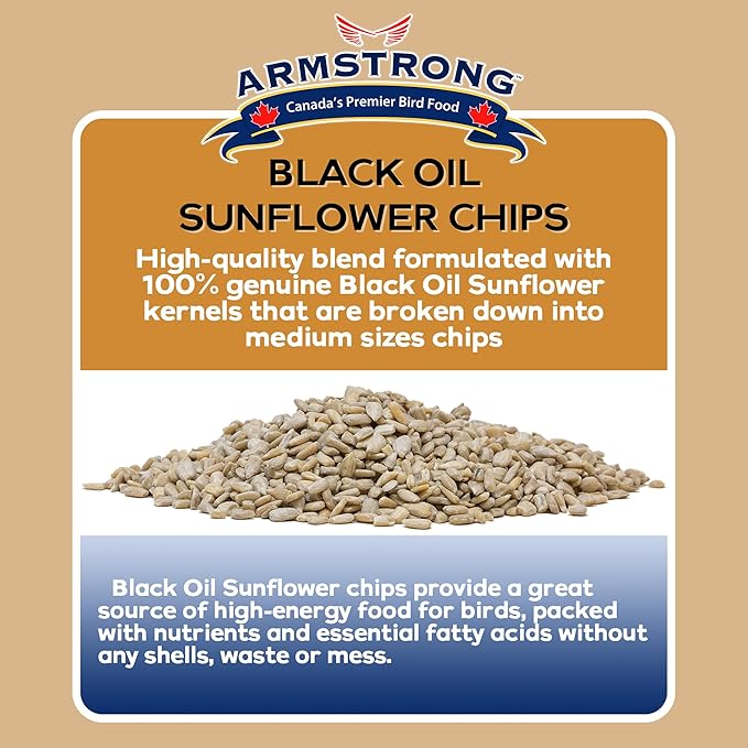 Armstrong Wild Bird Food Black Oil Sunflower Chips, 13 Pounds - for Northern Cardinals, American Goldfinches and Black-Capped Chickadees - Ideal for Outside Feeders