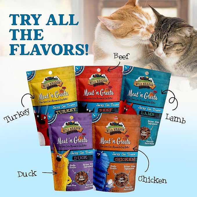 Wild Meadow Farms - Cat Treats - Meat 'N Greets - Soft Jerky Treats with Meat, Perfect for Training & Rewarding, Snacks for Cats - Chicken Flavor