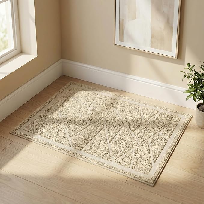 WePet Cat Litter Box Mat, Kitty Premium PVC Pad, Durable Trapping Rug, Phthalate Free, Urine-Resistant, Scatter Control, Mosaic, XXL 47 x 35 Inch, Beige