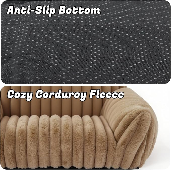 Cat Couch for Pets - Cute Cat Beds for Indoor Cats with Removable Cover, Washable Soft Corduroy Plush, Fluffy Supportive Pet Sofa Chair for Small Dog & Cats, 30 inch Brown