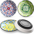 Non-Slip Cat Bowl,Ceramic Cat Food Bowls with Silicone Bottom, Anti-Whisker Fatigue Cats Dishes Set, Shallow & Wide Kitten Plates for Food and Water, 4 Pack