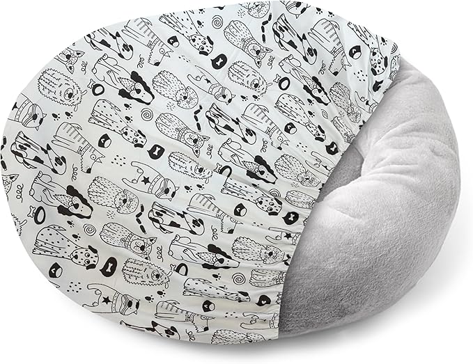 Round Dog Bed Covers Replacement Washable, Dog Bed Washable Cover, for All Shapes (Small (Up to 27″), Doodle Dogs)