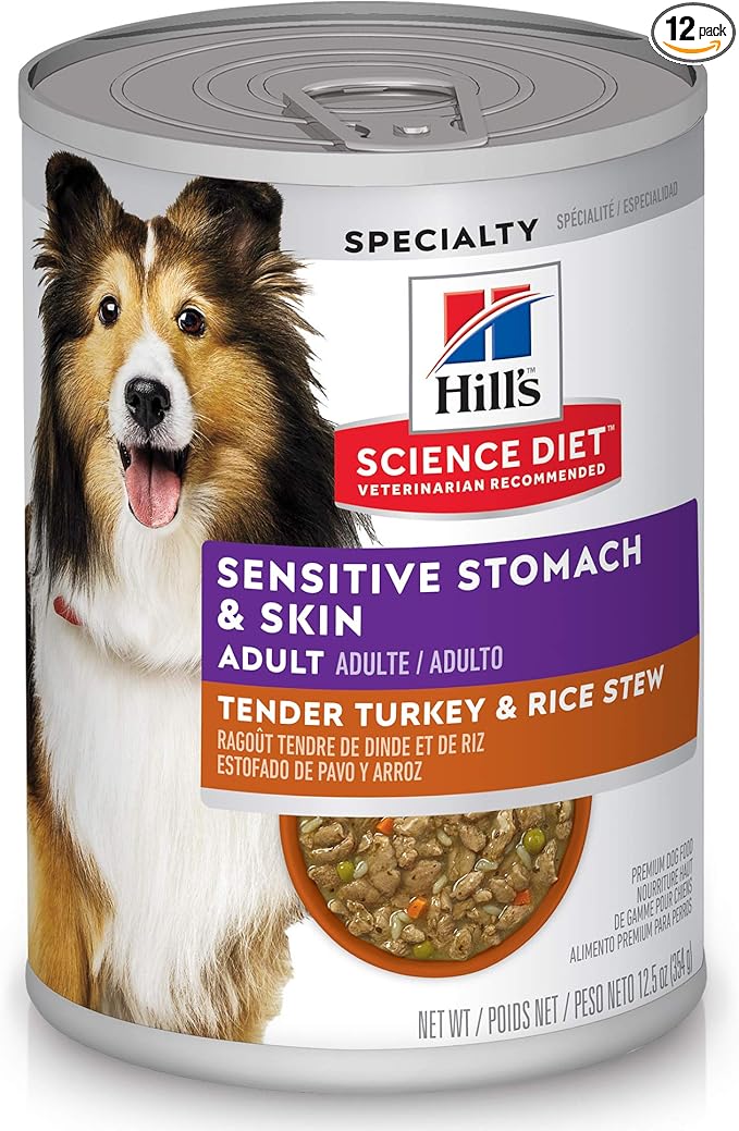 Hill's Science Diet Adult Sensitive Stomach & Skin Wet Dog Food, Turkey & Rice, 12.5 oz. Cans, 12-Pack