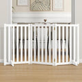 30" Height Tall Freestanding Pet Gate, Solid Wood Folding Safety Fence Wooden Dog Gate with 2 PCs Support Feet Ideal for Stairs, Doorways, Halls, Kitchens, Heavy Duty Gates, 3 Panels, White