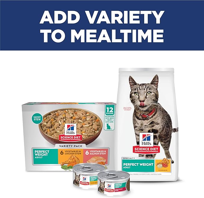 Hill's Science Diet Perfect Weight, Adult 1-6, Weight Management Support, Dry Cat Food, Chicken Recipe, 7 lb Bag