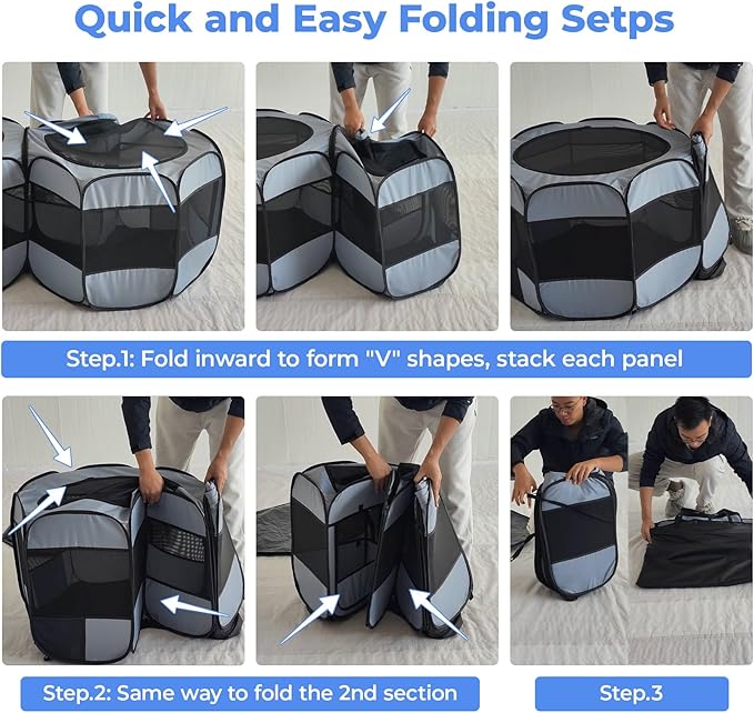 2-in-1 Cat Playpens, Detachable into 2 Separate Playpens with Additional 2 Doors, Portable Dog Playpen Cat Tent Enclosure for Kitten and Puppy Indoor Outdoor Use(M)