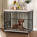 Dog Crate Furniture, 41’’ Wooden Dog Kennel Indoor with Sliding Front Door, Multi-Side Openings & Feeding Window Pet Cage House as TV Stand, End Table(Beige)