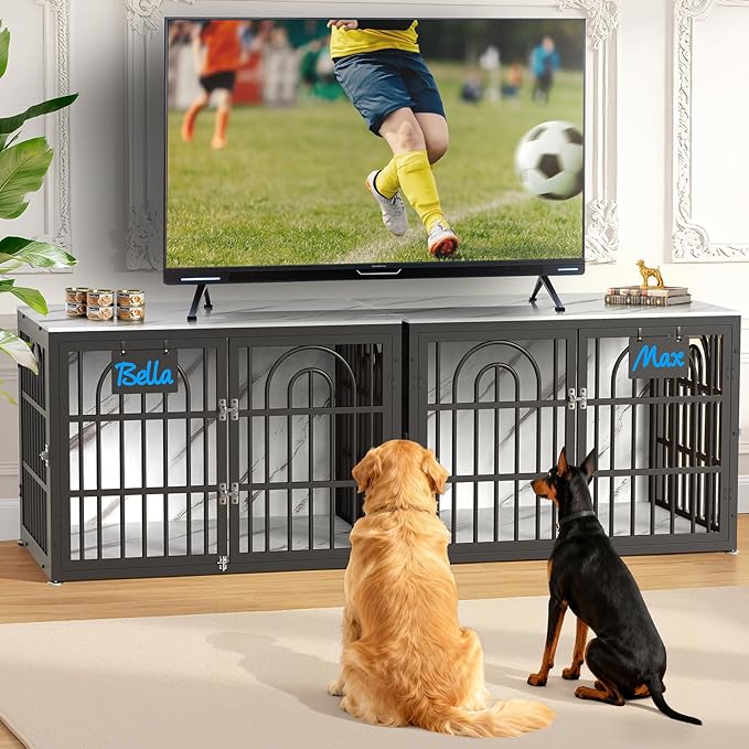 32" Dog Crate Furniture, Heavy Duty Dog Crates, Dog Kennel Furniture Indoor for Small Dog as TV Stand, Wooden Cage End Table for Indoor Decoration, Name Tag Escape-Proof Locks & Double Door