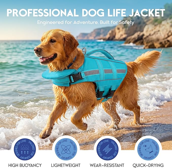 ASENKU Removable Front Float Dog Life Jacket, High Buoyancy Dog Life Vest with Reflective Strips & Rescue Handle for Swimming & Boating, Adjustable Life Jacket for Dogs(Blue XS)