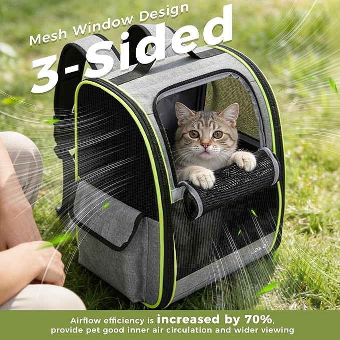 Lekereise Cat Backpack Carriers, Dog Carrier Backpacks with Breathable Mesh for Small Medium Cats Dogs Puppy Up to 17 Lbs, Pet Foldable Carrying Backpack Ventilated for Travel Hiking Collapsible