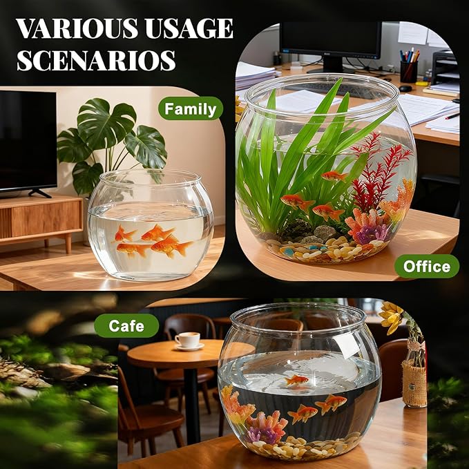 Geelin 1 Gallon Plastic Fish Tank Large Bowl Shatterproof with Crystal Clear Clarity for Terrarium, Flower Vase Centerpiece Gift for Fish Lovers (Round)
