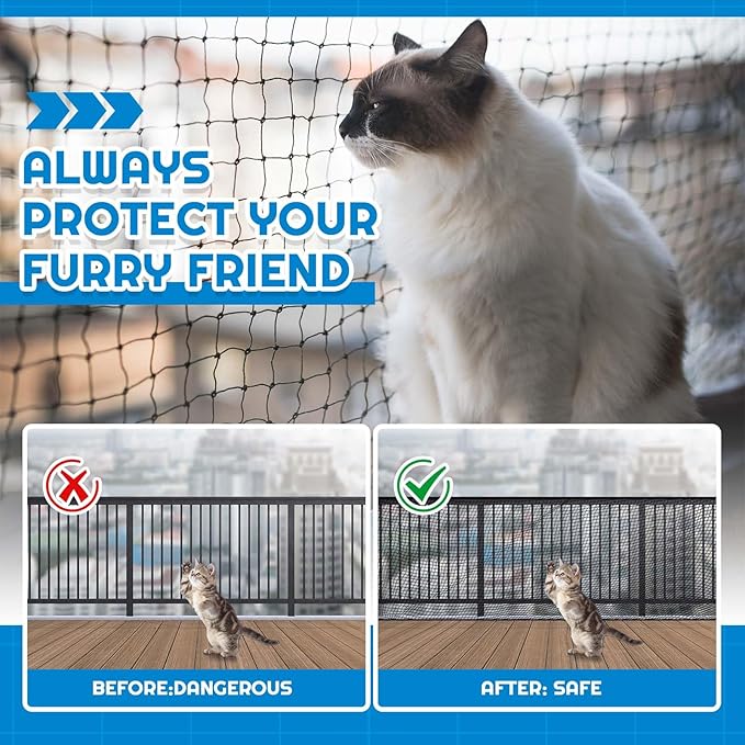 Steel Cat Netting Balcony, 10ft x 26ft Steel Reinforced Cat Wire for Balcony, High Strength Safety Pet Netting for Catio, Proof Screen for Pets, Strong Catio Protection Barrier Mesh Fence