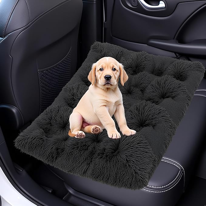 Small Dog & Cat Bed, Washable Warm Winter Fluffy Heated Calming Dog Crate Bed for Small Size Pets, Supportive Plush Crate Pad for Dogs(18 * 12", Dark Grey).