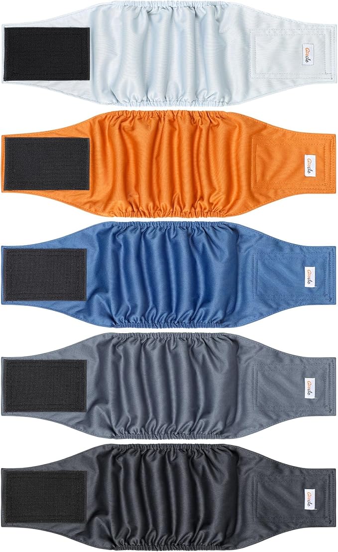 5 Pack Dog Diapers Male Reusable, Premium Belly Bands for Male Dogs, High Absorbing Dog Pee Wraps for Doggie in Incontinence and Training Gray XXL