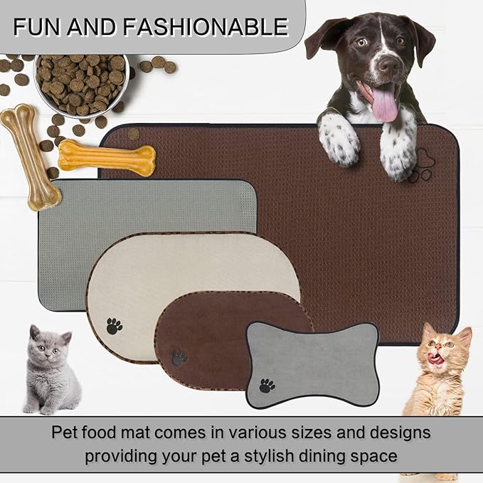 Sinland Microfiber Extra-Large Pet Food Mat Dog Feeding Mat Pet Bowl Mat with Anti-Skid Backing 21Inch x 32Inch Grey