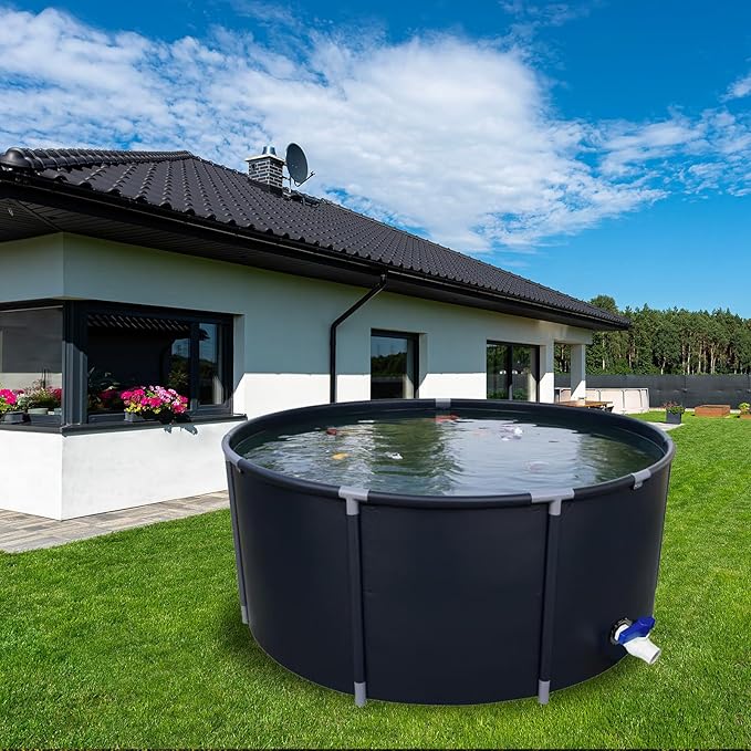 Canvas Fish Pond, 820 Gallon Capacity Koi Pond, Foldable PVC Outdoor Fish Tank, Round Goldfish Bowl, Above Ground Pond with Stabilizing Frame and Drain Valve for Koi Farming, Aquaculture