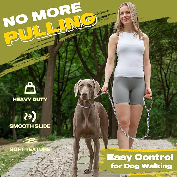 Fida Slip Leads for Dogs, 4 FT x 1/2" Dog Leash Heavy Duty Comfortable Strong Rope Lead for Large, Medium Dogs, No Pull Pet Training Leash with Highly Reflective, Grey