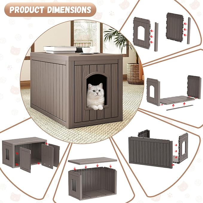 Hidden Cat Litter Box, Cat Litter Box Enclosure Furniture with Double Door, Indoor Outdoor Cat House, Adjustable Partition & Side End Table Design, Easy to Clean & Assemble(Grey)