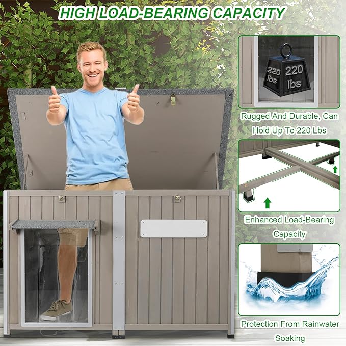 Big Dog House Outdoor Dog Houses for Large Dogs Outside with Adjustable Vent Window, Removable Floor, Easy Assembly for Medium to Large Dogs(55" L x 29" W x 35" H)