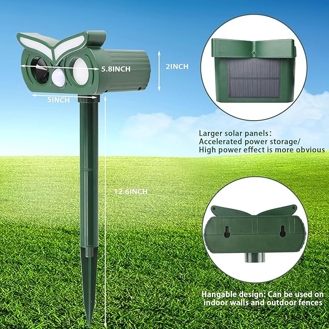 2Pack Solar Ultrasonic Animal Repellent Outdoor Deer Repellent Devices with Motion Detection&Flash Light Squirrel Rabbit Dog Cat Deterrent,Keep Rodent Chipmunk Raccoon Away for Yard