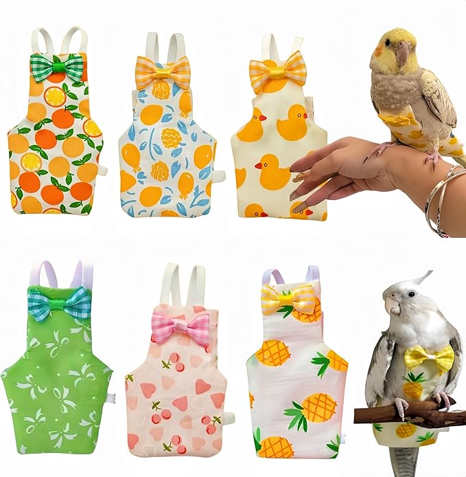 6Pcs Bird Diapers Bird Harness Flight Suits Diapers Reusable Parrot Nappy with Waterproof Inner Layer Washable Cute Urine Wet Suit Costume for Cockatiel Conure Budgie Macaw Parakeet, S