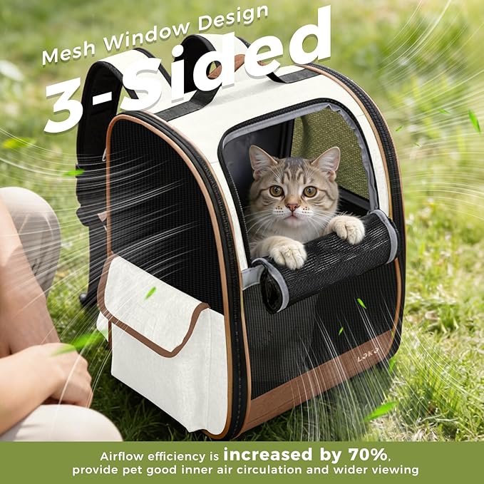 Lekereise Cat Backpack Carriers, Dog Carrier Backpacks with Breathable Mesh for Small Medium Cats Dogs Puppy Up to 17 Lbs, Pet Foldable Carrying Backpack Ventilated for Travel Hiking Collapsible