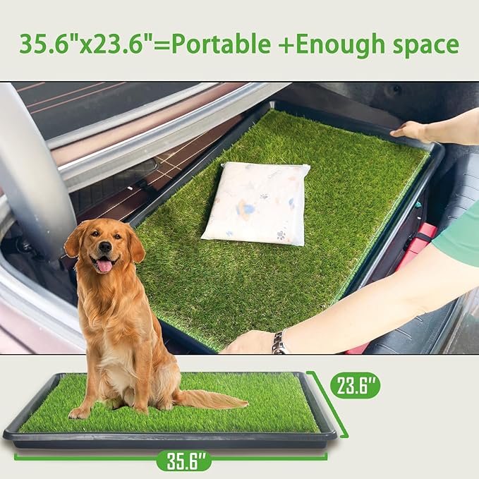 Reusable Dog Loo System with Artificial Grass Turf&Pee Pads&Tray, for Puppy Potty Training is Portable&Easy to Clean,35x23in Large Dog Litter Box Toilet for Indoor/Outdoor use（Large）