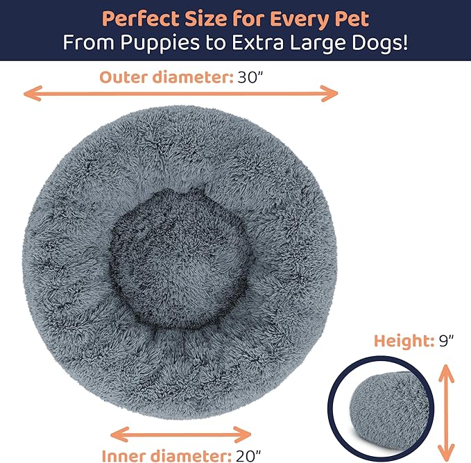 Donut Dog Bed - Premium Comfort for Anxiety Relief - Fluffy & Calming Design with Ultra-Plush Support | Cozy Round Dog Bed with Super Soft Circle Style (Dark Grey, Medium)