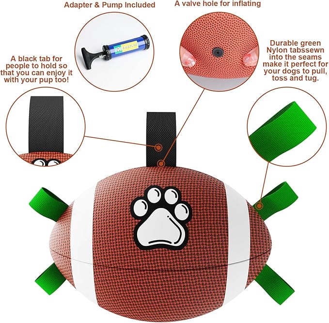 QDAN Dog Toys Football, Interactive Dog Toys for Tug of War,Superbowl Football Party Decorations Favor, Dog Water Toy, Durable Dog Balls for Small & Medium Dogs(8 inch)