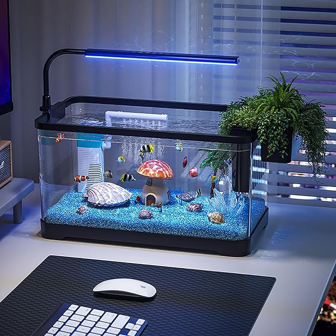 Fish Tank Aquarium Kit,Turtle Tank Kit with 3-in-1 Silent Water Pump Filter System, Self Cleaning Aquarium Starter Kit with LED Light Suitable for Small Fish Or Shrimp,Bottom Drainage(X-Large)