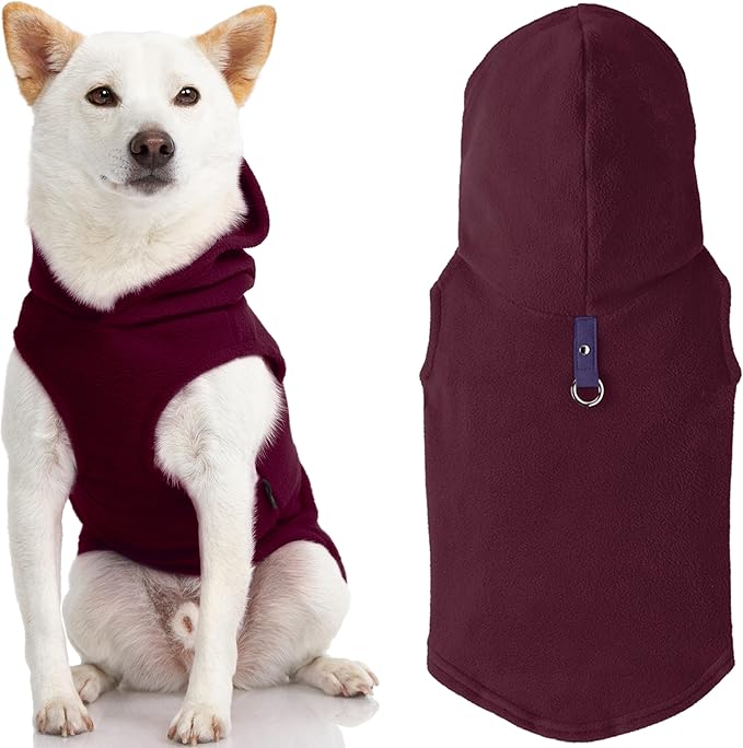 Gooby Fleece Vest Hoodie Dog Sweater - Plum, X-Small - Warm Pullover Dog Hoodie with O-Ring Leash for Small to Medium Dogs