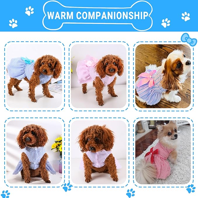 TAPBULL Dog Dresses, Fashionable Pet Dog Clothes, Cute Cat Birthday Dress Outfit (Blue/Red/Pink/Pink-Blue/Yellow-Blue 5-Pack), Large
