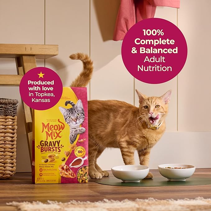 Meow Mix Gravy Bursts Savory Chicken Flavor Mix with Gravy Filled Pieces, Dry Cat Food, 13.5 Pound Bag