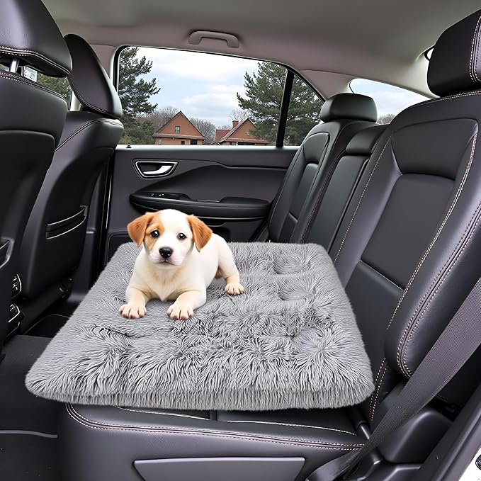 Small Dog & Cat Bed, Washable Warm Winter Fluffy Heated Calming Dog Crate Bed for Small Size Pets, Supportive Plush Crate Pad for Dogs(18 * 12", Light Grey).