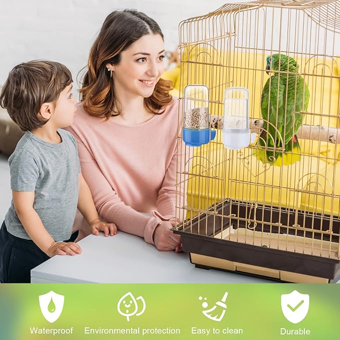 Weewooday 4 Pieces Automatic Bird Feeder Cage Water Dispenser Bird Water Feeder Hamster Cage Waterer Accessory Drinker Bottle for Hamster Parrot(Classic Style,Blue, White,200 ml)