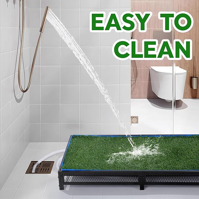 HOMBYS Porch Potty for Dogs with Drain, Artificial Grass Dog Potty Tray for Indoor & Outdoor,Pet Litter Box for Small Dogs, Puppy Toilet for Patio (25" L x 23" W x 6" H)