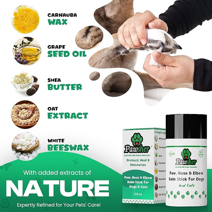 Dog Paw Balm for Dogs & Cats – Elbows, Nose and Paw Protector – Only 8 Vegan Ingredients, All-Weather Protector, Dog Nose Balm (2.6 oz)