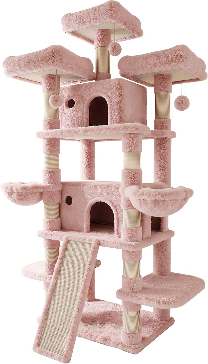 SHA CERLIN 81 Inches Extra Large Cat Tree for Indoor Adult Cats/XXL Big Cat Tower with Condo/Cozy Perches/Sisal Scratching Posts and Hammocks/Activity Center/F80/Heavy Duty/Pink
