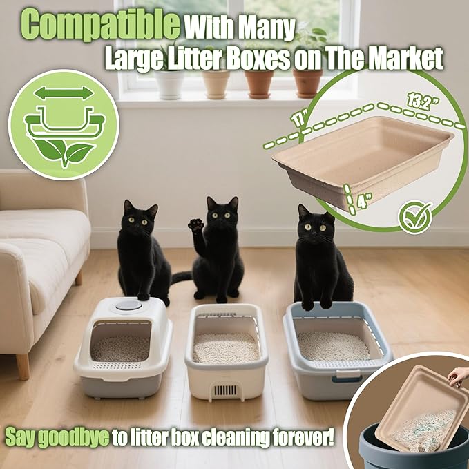 Disposable Litter Boxes for Cats Large: 8-Pack Leak-Proof Sustainable for Indoor/Travel Use Standalone or as Liner17.5'' x 13.5''