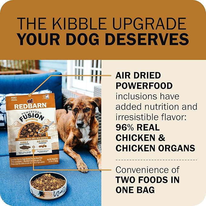 Redbarn Powerfood Fusion Air Dried Kibble Blend – Grain Free Sky Chicken Recipe – Made in USA Dry Dog Food for All Lifestages with Superfoods, Prebiotics, Postbiotics - 3.5lb Bag