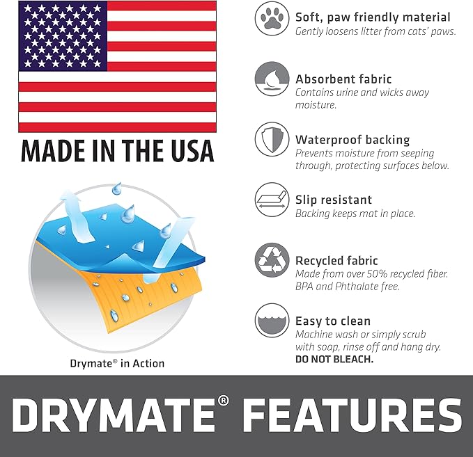 Drymate Cat Litter Box Mat, Litter Trapping Mat, Waterproof, Urine-Proof, Absorbent, Machine Washable, Soft on Paws, Contains Mess, Protects Floors, Kitten Supplies, Taupe, 29x36 XL
