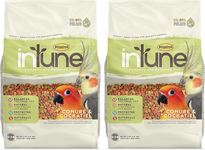 Higgins 2 Pack of Intune Complete and Balanced Diet Conure and Cockatiel Food, 2 Pounds Each