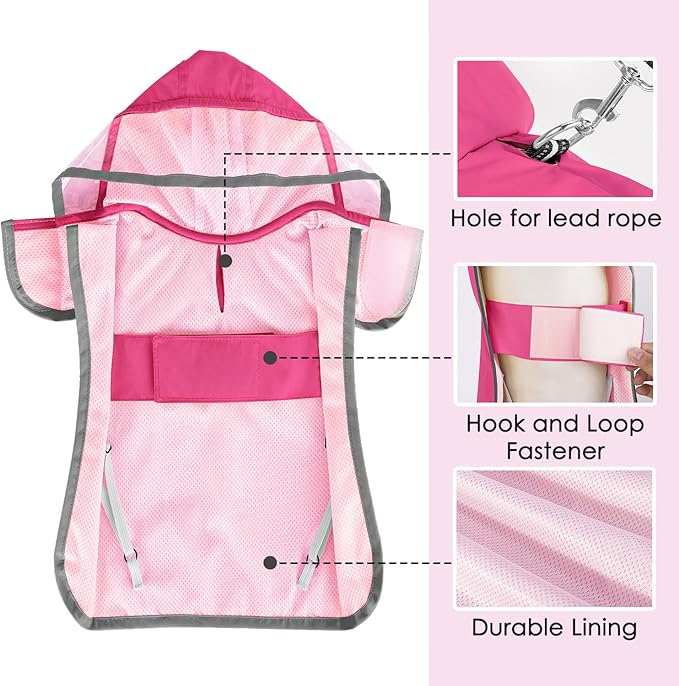 Lukovee Dog Raincoat, Adjustable Dog Rain Jacket with Clear Hooded Double Layer for Large Medium Small Dogs Puppies, Waterproof Rain Coat Poncho with Reflective Storage Pocket & Rim (Fuchsia, L)