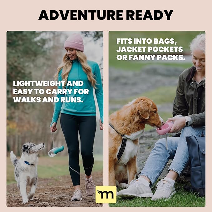 MalsiPree Leak-Proof Portable Dog Water Bottle for Travel - 19 oz, with Pink Bowl - Food Grade Plastic - Dog Bowls - Puppy Essentials - Pet Water Bottle