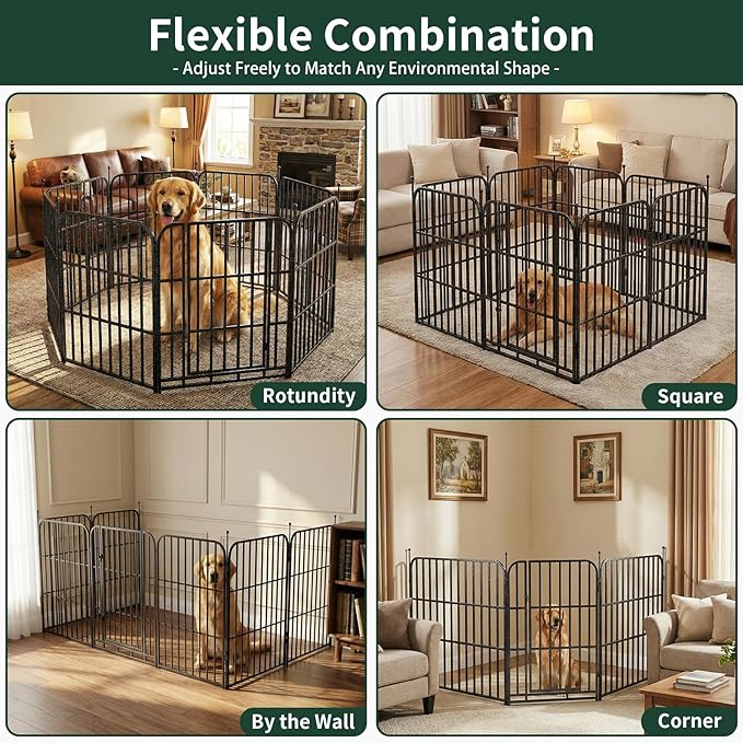 Metal Dog Playpen 40" 24 Panels with 2 Doors for Medium Large Dogs, Indoor Outdoor Exercise Pen for Yard RV Camping, Thickened Steel Tube, Gravity Lock & Ball Head Iron Rods