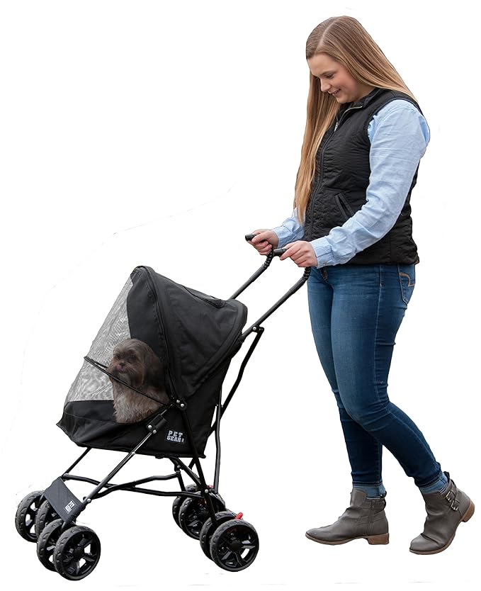Pet Gear Travel Lite Plus Stroller, Compact, Easy Fold, No Assembly Required, Large Wheels for Cats and Dogs up to 15 pounds, Onyx