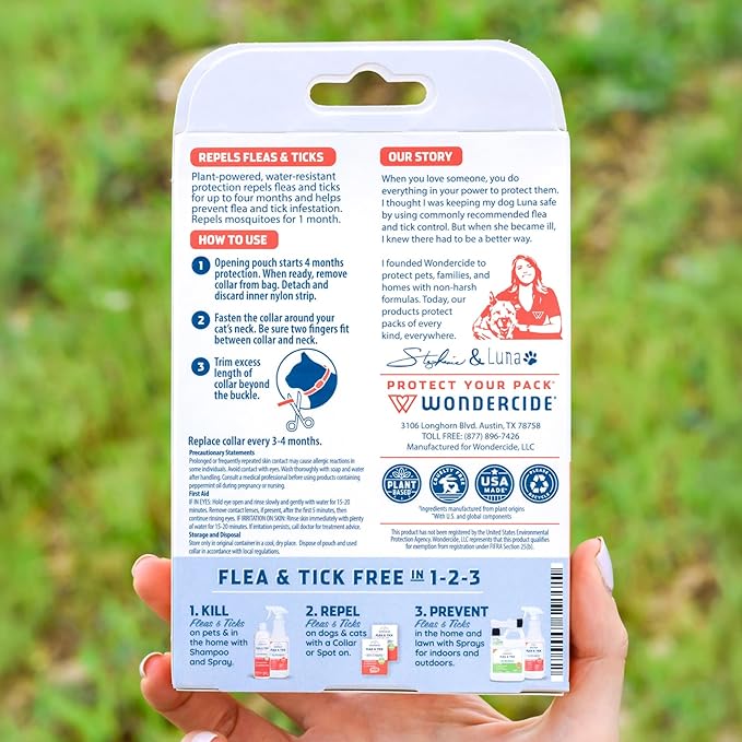 Wondercide Cat Collar - Flea, Tick, and Mosquito Repellent for Cats - with Natural Essential Oils - Pet and Family Safe - Up to 4 Months Protection